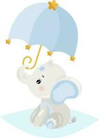 bambino ragazzo elefante con blu ombrello vettore
