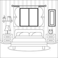 moderno Camera da letto interno con piatto design vettore