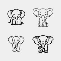 impostato di carino elefante mano disegnato vettore illustrazione