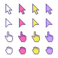pixel cursore icona impostare, mano, freccia, colorato, vettore illustrazione