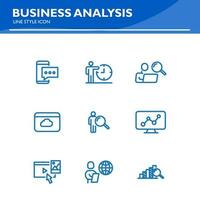 attività commerciale analisi linea icona pianificazione, finanziamento, concedere, pubblico, presentazione, marketing vettore