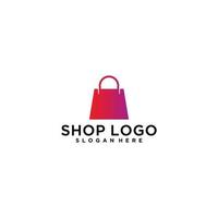 logo del negozio con una borsa della spesa su uno sfondo bianco vettore