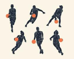 mano disegnato pallacanestro Giocatori vettore silhouette impostare. semplice scarabocchio illustrazione per sport squadre, Ingranaggio e eventi