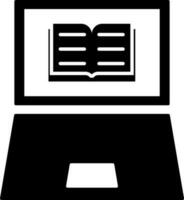 e-book applicazione nel il computer portatile icona. nero e bianca cartello o simbolo. vettore