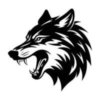 arrabbiato lupo viso lato, lupo portafortuna logo, lupi nero e bianca animale simbolo design. vettore
