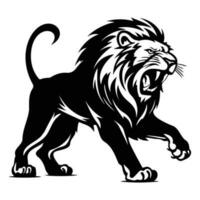 feroce Leone, arrabbiato Leone viso lato, Leone portafortuna logo, Leone nero e bianca animale simbolo design. vettore