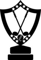 hockey e palla nel stelle decorato scudo trofeo premio. vettore