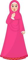 illustrazione di musulmano signora indossare rosa vestire. vettore