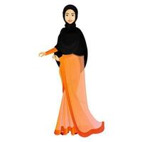 personaggio di un' bellissimo musulmano donna nel islamico tradizionale stoffa su bianca sfondo. vettore