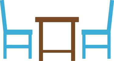 Marrone tavolo con blu sedie icona. vettore