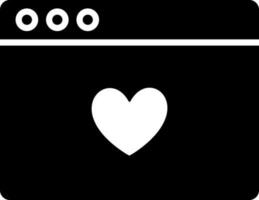 cuore simbolo su ragnatela pagina icona nel nero e bianca colore. vettore