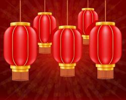 lanterne cinesi rosse per la decorazione di festival e di festa per l'illustrazione di vettore di stock di progettazione isolata su fondo bianco