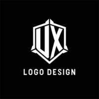 UX logo iniziale con scudo forma design stile vettore
