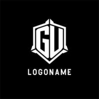 GU logo iniziale con scudo forma design stile vettore