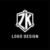 zk logo iniziale con scudo forma design stile vettore