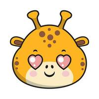 giraffa cuore occhi viso etichetta emoticon testa isolato vettore