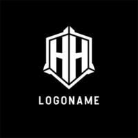 hh logo iniziale con scudo forma design stile vettore