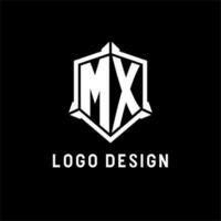 mx logo iniziale con scudo forma design stile vettore