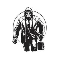 gorilla indossare completo da uomo, Vintage ▾ logo linea arte concetto nero e bianca colore, mano disegnato illustrazione vettore