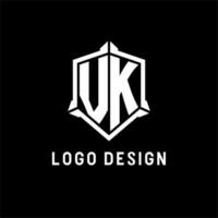 vk logo iniziale con scudo forma design stile vettore