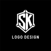 sk logo iniziale con scudo forma design stile vettore