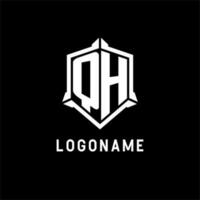 qh logo iniziale con scudo forma design stile vettore