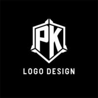 pk logo iniziale con scudo forma design stile vettore