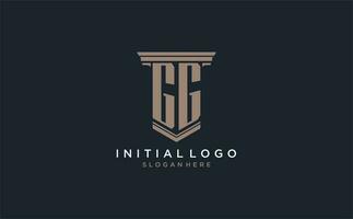 gg iniziale logo con pilastro stile, lusso legge azienda logo design idee vettore