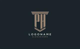 ph iniziale logo con pilastro stile, lusso legge azienda logo design idee vettore