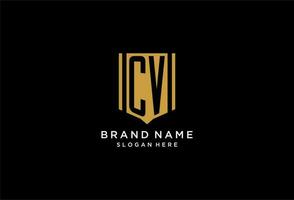 CV monogramma logo con geometrico scudo icona design vettore