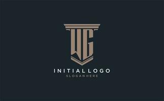 wg iniziale logo con pilastro stile, lusso legge azienda logo design idee vettore