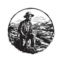 solitario minatore, Vintage ▾ logo linea arte concetto nero e bianca colore, mano disegnato illustrazione vettore