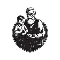 nonno e nipoti, Vintage ▾ logo linea arte concetto nero e bianca colore, mano disegnato illustrazione vettore