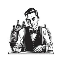 barista, Vintage ▾ logo linea arte concetto nero e bianca colore, mano disegnato illustrazione vettore