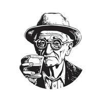 ubriaco vecchio tipo, Vintage ▾ logo linea arte concetto nero e bianca colore, mano disegnato illustrazione vettore