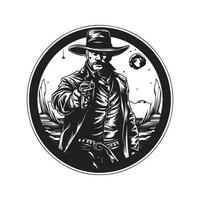 misterioso pistolero, Vintage ▾ logo linea arte concetto nero e bianca colore, mano disegnato illustrazione vettore