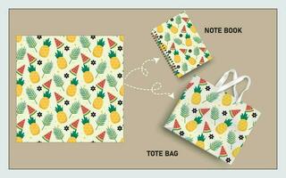 modello totalizzatore Borsa e Nota libro con ananas frutta, foglia senza soluzione di continuità modello. vettore