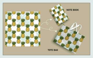 modello totalizzatore Borsa e Nota libro con ananas frutta, foglia senza soluzione di continuità modello. vettore