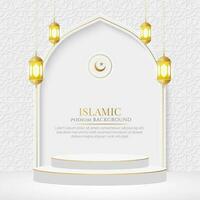 islamico 3d Prodotto Schermo podio vendita bandiera sfondo, Ramadan vendita sociale media inviare con vuoto spazio per Prodotto vettore