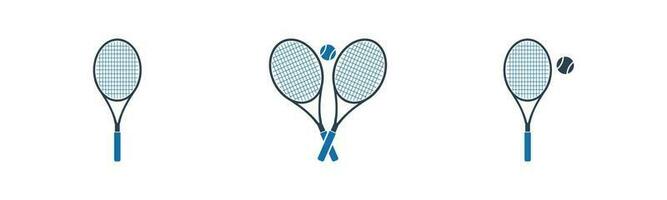 tennis racchetta icona impostare. collezione di badminton, pipistrello, palla e Di Più icone. modificabile piatto vettore illustrazione.