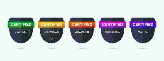 certificazione scudo distintivo design per completare competenza abilità addestramento. vettore illustrazione certificato logo design modello.