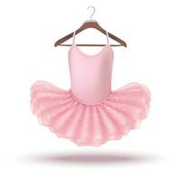 3d realistico vettore icona poco bambino ragazza rosa ballerina vestito su un' appendiabiti. isolato su bianca sfondo illustrazione.