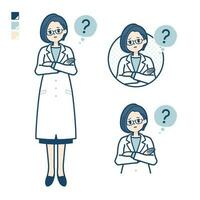 un' donna medico nel un' laboratorio cappotto con domanda immagini vettore