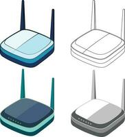 Wi-Fi router nel diverso stili vettore clipart nero e bianca linea disegno e colorato vettore illustrazioni
