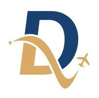 lettera d aria viaggio logo design modello. d lettera e aereo logo design icona vettore. vettore