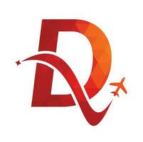 lettera d aria viaggio logo design modello. d lettera e aereo logo design icona vettore. vettore