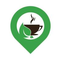 eco caffè GPS forma concetto logo modello design. verde caffè logo modello design vettore. vettore