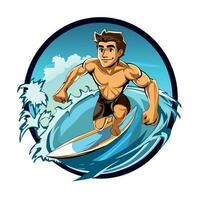 fare surf su il spiaggia vettore illustrazione