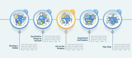 se stesso stima miglioramento cerchio Infografica modello. psicologia. dati visualizzazione con 5 passi. modificabile sequenza temporale Informazioni grafico. flusso di lavoro disposizione con linea icone vettore