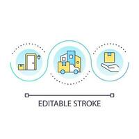 pacchetto a gradino della porta ciclo continuo concetto icona. casa consegna. Corriere servizio. indirizzo spedizione astratto idea magro linea illustrazione. isolato schema disegno. modificabile ictus vettore